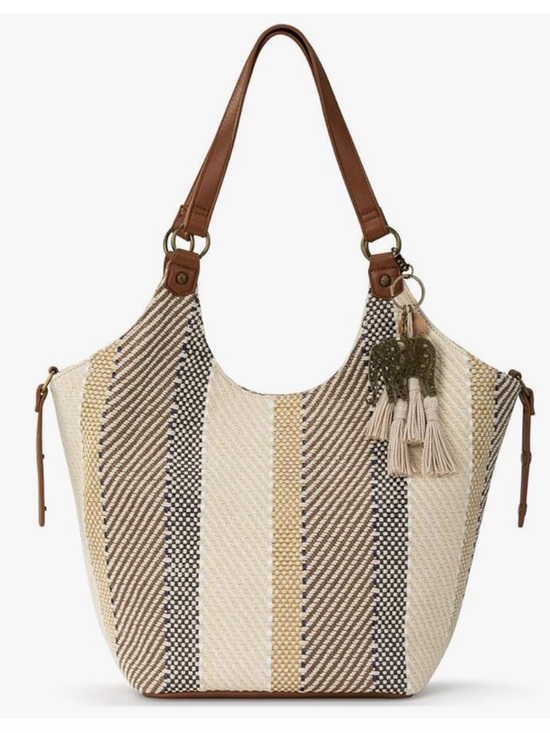 Sakroots KOA Striped Woven Hobo Shoulder Bag in Neutral Brown and Cream NWT - Picture 4 of 5